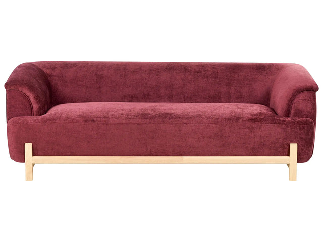 3 Seater Sofa Burgundy Chenille Upholstery Wooden Legs Living Room Modern Style Beliani
