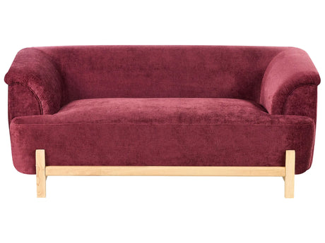 2 Seater Sofa Burgundy Chenille Upholstery Wooden Legs Living Room Modern Style Beliani
