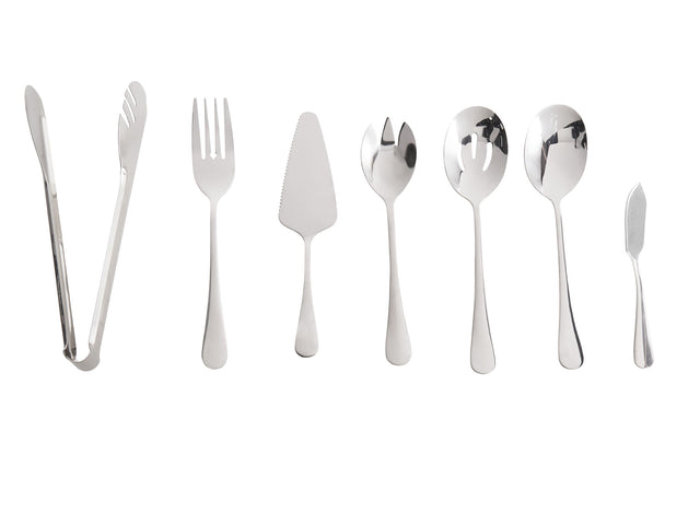 Cutlery Set 7 Pieces Silver Stainless Steel Functional Set Butter Knife Fish Fork Salad Fork Cake Shovel Kitchen Tongs Vegetable Spoon Glamour Beliani