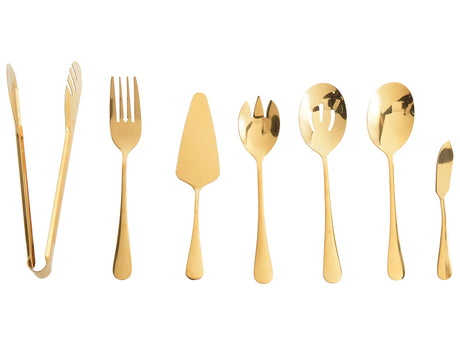 Cutlery Set 7 Pieces Gold Stainless Steel Functional Set Butter Knife Fish Fork Salad Fork Cake Shovel Kitchen Tongs Vegetable Spoon Glamour Beliani