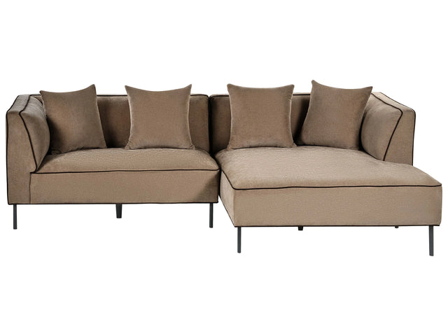3 Seater Corner Sofa Light Brown Chenille Upholstery Left Handed with Armrests Modern Style Living Room Beliani