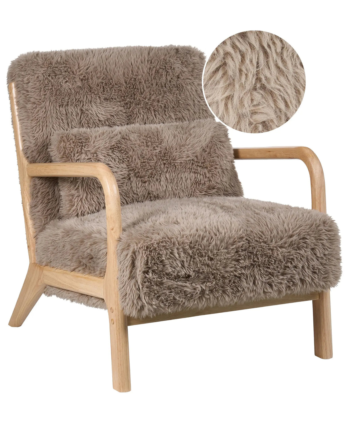 Armchair Taupe Faux Fur Wooden Legs with Armrests and Cushion Classic Traditional Living Room Beliani