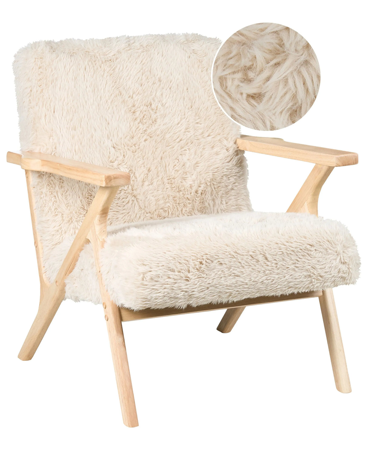 Armchair Light Beige Polyester Faux Fur Upholstery Retro Design Wooden Frame Armrests Living Room Beliani
