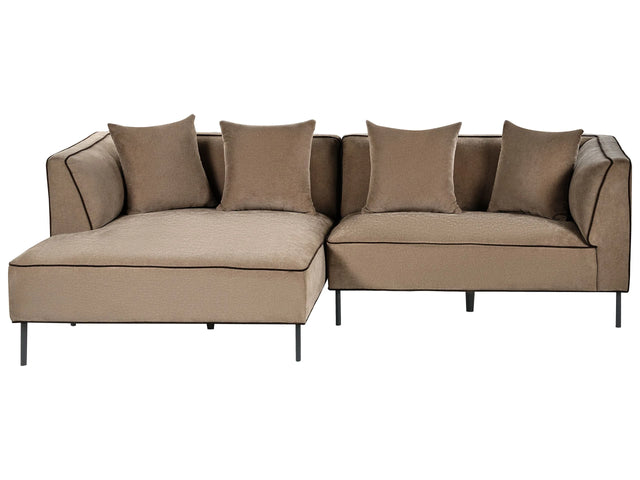 3 Seater Corner Sofa Light Brown Chenille Upholstery Right Handed with Armrests Modern Style Living Room Beliani