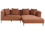 3 Seater Corner Sofa Brown Fabric Upholstery Left Handed with Armrests Cushions Modern Style Living Room Beliani