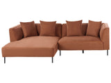 3 Seater Corner Sofa Brown Fabric Upholstery Right Handed with Armrests Cushions Modern Style Living Room Beliani