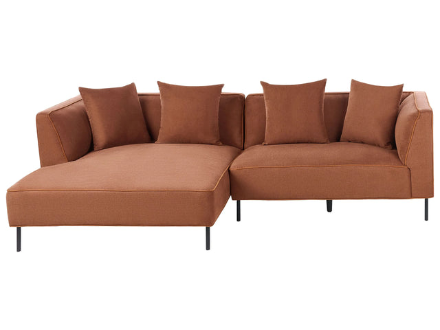 3 Seater Corner Sofa Brown Fabric Upholstery Right Handed with Armrests Cushions Modern Style Living Room Beliani