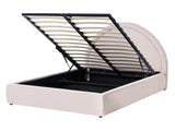 Bed Frame Light Beige Fabric Upholstery EU Double Size 4ft6 Lift Up Storage with Headboard and Slatted Base Beliani
