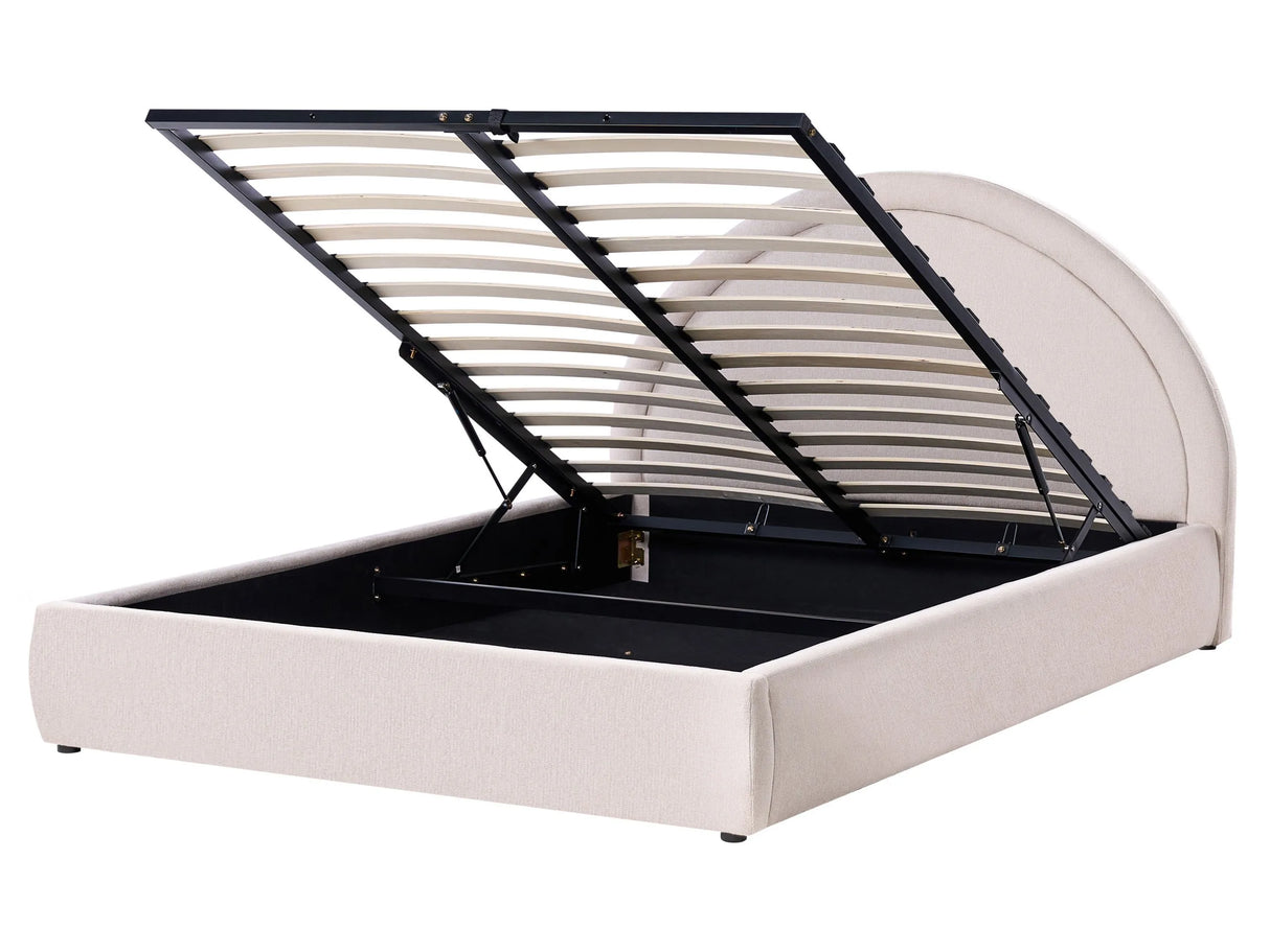 Bed Frame Light Beige Fabric Upholstery EU King Size 5ft3 Lift Up Storage with Headboard and Slatted Base Beliani