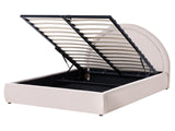 Bed Frame Light Beige Fabric Upholstery EU King Size 5ft3 Lift Up Storage with Headboard and Slatted Base Beliani