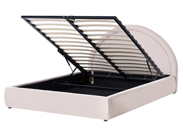 Bed Frame Light Beige Fabric Upholstery EU King Size 5ft3 Lift Up Storage with Headboard and Slatted Base Beliani