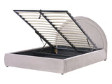 Bed Frame Taupe Fabric Upholstery EU Double Size 4ft6 Lift Up Storage with Headboard and Slatted Base Beliani