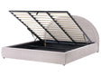 Bed Frame Taupe Fabric Upholstery EU Super King Size 6ft Lift Up Storage with Headboard and Slatted Base Beliani