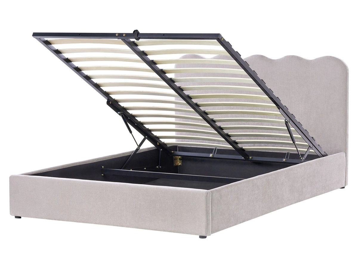 Bed Frame Taupe Fabric Upholstery EU King Size 5ft3 Lift Up Storage with Headboard and Slatted Base Beliani