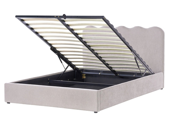 Bed Frame Taupe Fabric Upholstery EU King Size 5ft3 Lift Up Storage with Headboard and Slatted Base Beliani