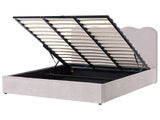 Bed Frame Taupe Fabric Upholstery EU Super King Size 6ft Lift Up Storage with Headboard and Slatted Base Beliani