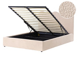 Bed Frame Beige Bocule Fabric Upholstery EU Double Size 4ft6 Lift Up Storage with Headboard and Slatted Base Beliani
