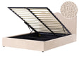 Bed Frame Beige Bocule Fabric Upholstery EU King Size 5ft3 Lift Up Storage with Headboard and Slatted Base Beliani