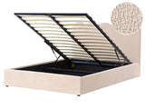 Bed Frame Beige Bocule Fabric Upholstery EU King Size 5ft3 Lift Up Storage with Headboard and Slatted Base Beliani