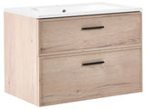Wall Mounted Bathroom Cabinet Vanity Unit Light Brown MDF 80 x 46 cm with 2 Drawers with Washbasin Beliani