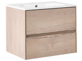 Wall Mounted Bathroom Cabinet Vanity Unit Light Brown MDF 60 x 46 cm with 2 Drawers with Washbasin Beliani