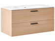 Wall Mounted Bathroom Cabinet Vanity Unit Light Brown MDF 100 x 50 cm with 2 Drawers with Washbasin Beliani