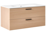 Wall Mounted Bathroom Cabinet Vanity Unit Light Brown MDF 100 x 50 cm with 2 Drawers with Washbasin Beliani