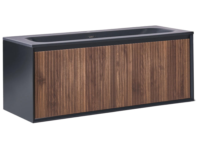 Wall Mounted Bathroom Cabinet Vanity Unit Dark Brown MDF 120 x 46 cm with 1 Drawer with Washbasin Beliani