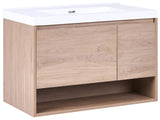 Wall Mounted Bathroom Cabinet Vanity Unit Light Brown 90 x 50 cm with 1 Drawer 2 Shelves with Washbasin Beliani