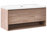 Wall Mounted Bathroom Cabinet Vanity Unit Light Brown 120 x 50 cm with 1 Drawer 2 Shelves with Washbasin Beliani