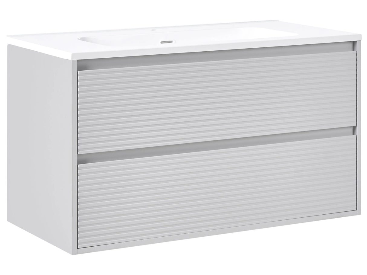 Wall Mounted Bathroom Cabinet Vanity Unit Grey 100 x 46 cm with 2 Drawers with Washbasin Beliani