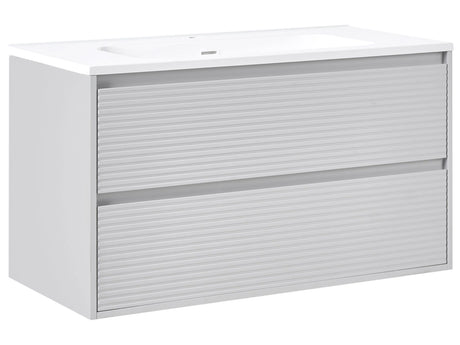 Wall Mounted Bathroom Cabinet Vanity Unit Grey 100 x 46 cm with 2 Drawers with Washbasin Beliani