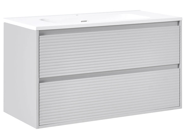 Wall Mounted Bathroom Cabinet Vanity Unit Grey 100 x 46 cm with 2 Drawers with Washbasin Beliani