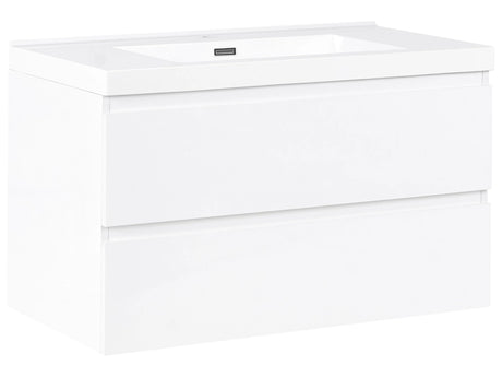 Wall Mounted Bathroom Cabinet Vanity Unit White 90 x 50 cm with 2 Drawers with Washbasin Beliani