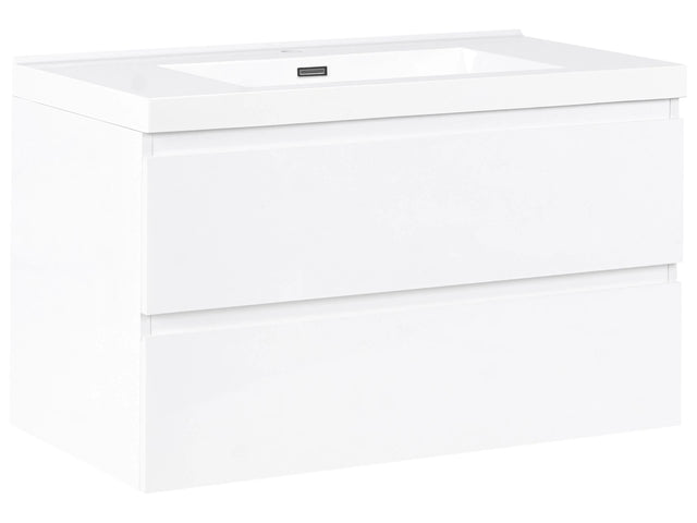 Wall Mounted Bathroom Cabinet Vanity Unit White 90 x 50 cm with 2 Drawers with Washbasin Beliani