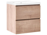 Wall Mounted Bathroom Cabinet Vanity Unit Light Brown 60 x 49 cm with 2 Drawers with Washbasin Beliani