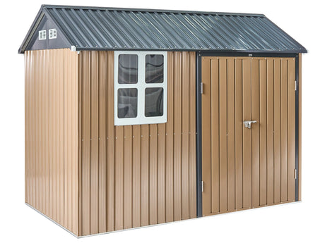 Garden Storage Shed Brown Steel 313 x 220 cm Bolt-Locked UV Resistant Waterproof Walk-in Beliani