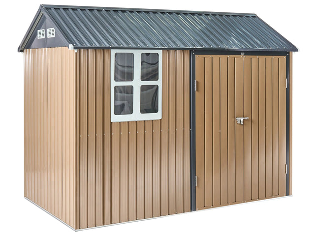 Garden Storage Shed Brown Steel 313 x 220 cm Bolt-Locked UV Resistant Waterproof Walk-in Beliani