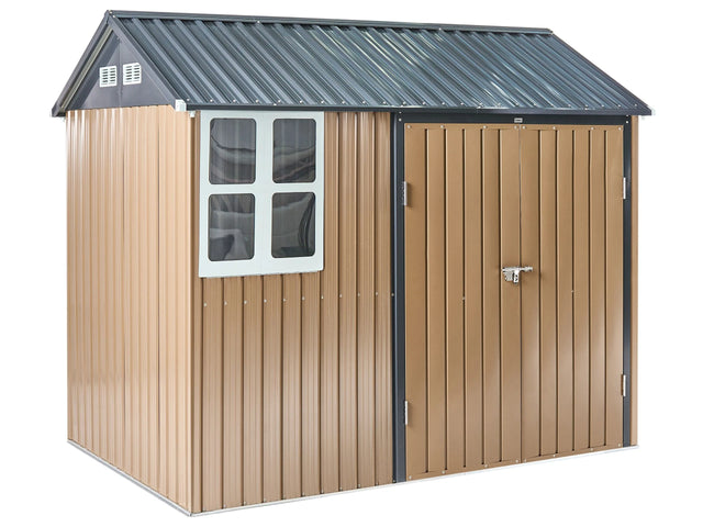 Garden Storage Shed Brown Steel 248 x 161 cm Bolt-Locked UV Resistant Waterproof Walk-in Beliani