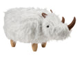 Animal Rhino Children Stool White Faux Fur Upholstered Wooden Legs Nursery Footstool Beliani