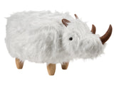 Animal Rhino Children Stool White Faux Fur Upholstered Wooden Legs Nursery Footstool Beliani