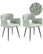 Set of 2 Dining Chairs Light Green Boucle Upholstery with Armrests Cut-Out Backrest Black Metal Legs Modern Design Beliani