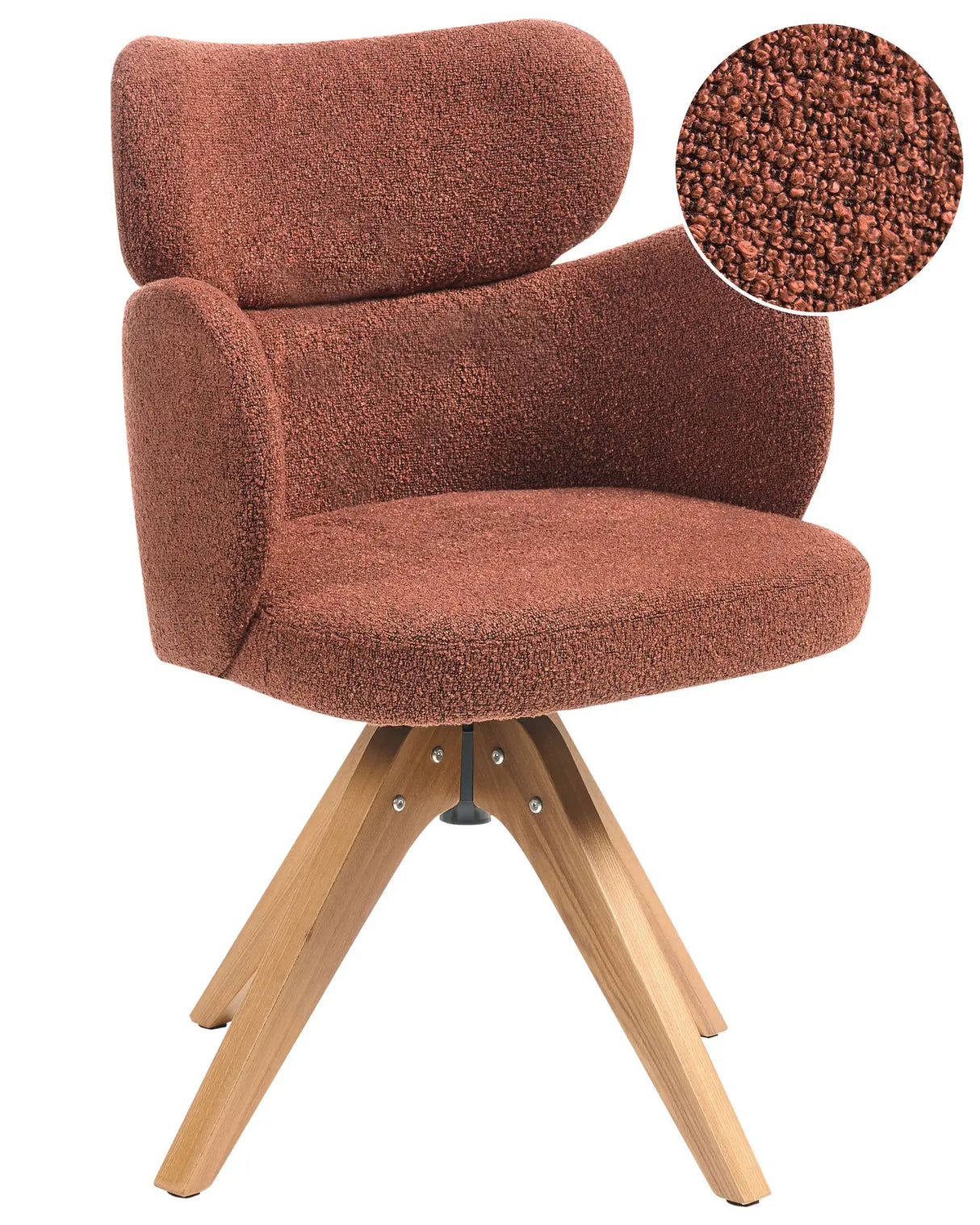 Swivel Dining Chair Orange Boucle Curved Backrest Scandinavian Style Beliani