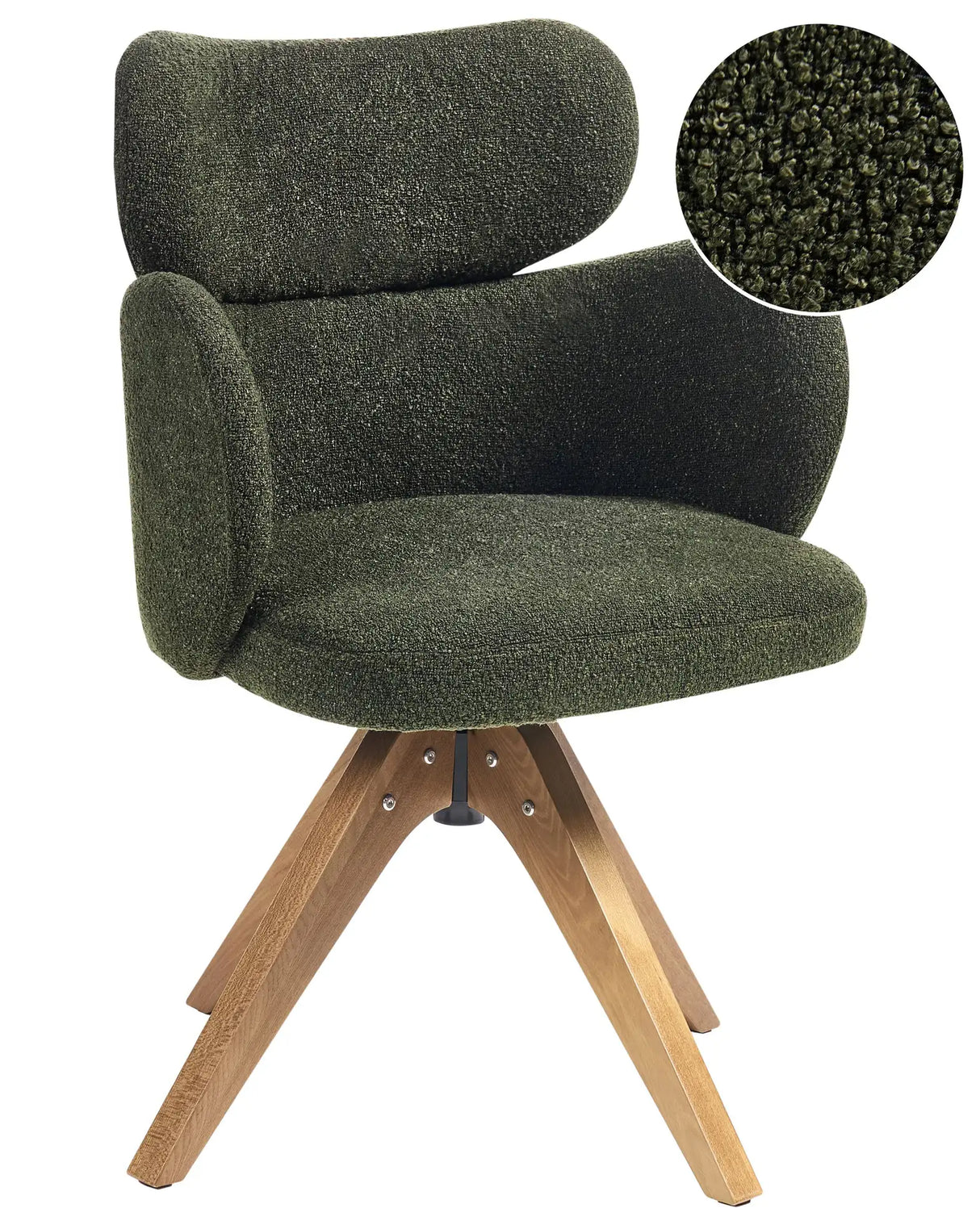Swivel Dining Chair Dark Green Boucle Curved Backrest Scnadinavian Style Beliani