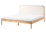Bed Light Brown Pine Wood Frame EU 5ft3 Fabric Upholstered Headboard with Slatted Base Beliani
