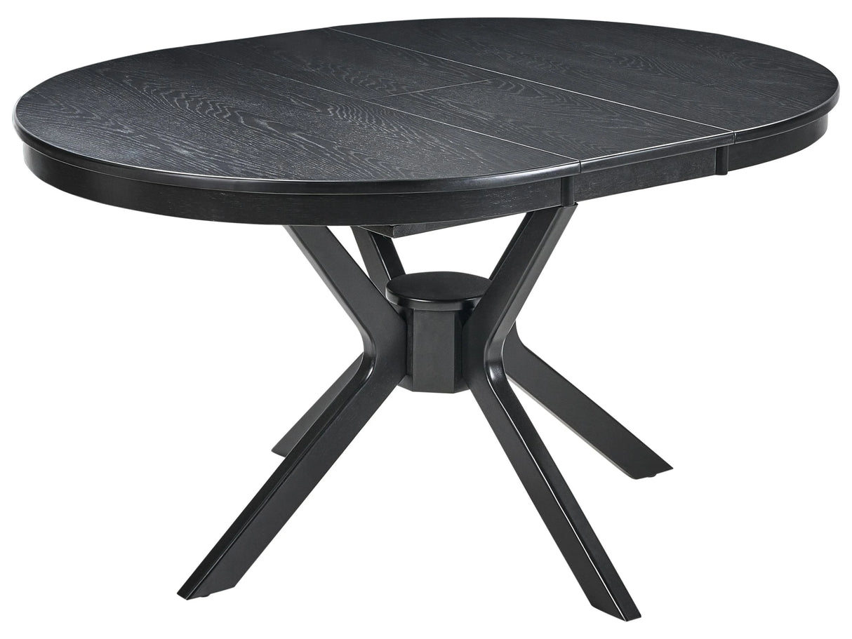 Dining Table Black Oak MDF Rubberwood Extending Round Retro-Inspired Design Living Room Dining Room Beliani