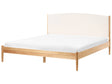 Bed Light Brown Pine Wood Frame EU 6ft Fabric Upholstered Headboard with Slatted Base Beliani