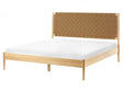 Bed Light Brown Pine Wood Frame EU 5ft3 Fabric Upholstered Headboard with Slatted Base Beliani