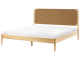 Bed Light Brown Pine Wood Frame EU 6ft Fabric Upholstered Headboard with Slatted Base Beliani