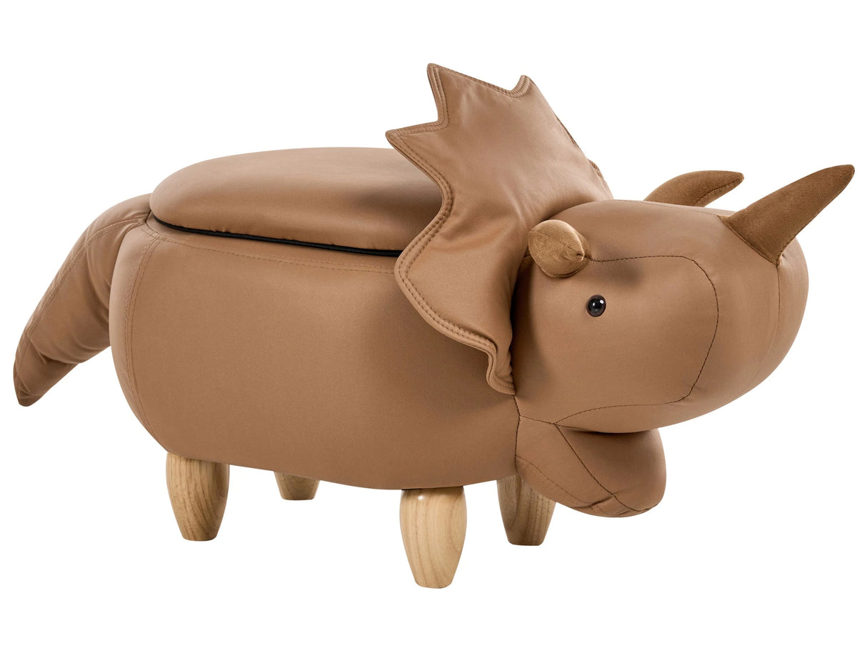 Animal Triceratops Children Stool Brown Polyester Fabric Upholstered Wooden Legs Storage Function Nursery Footstool Beliani
